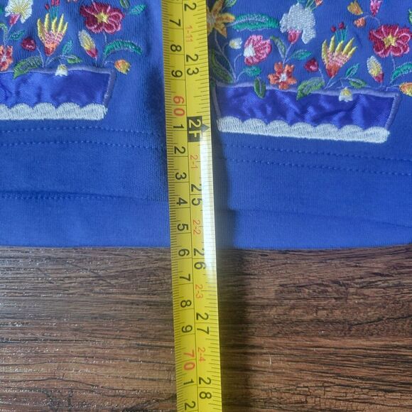 Embroidered Flower box garden Bechamel Grandma shirt button up Blue size M Royal - Picture 11 of 11